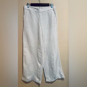 LOFT Breezy Cream and White Striped Wide Leg Linen Pants w/ Silver Sparkles